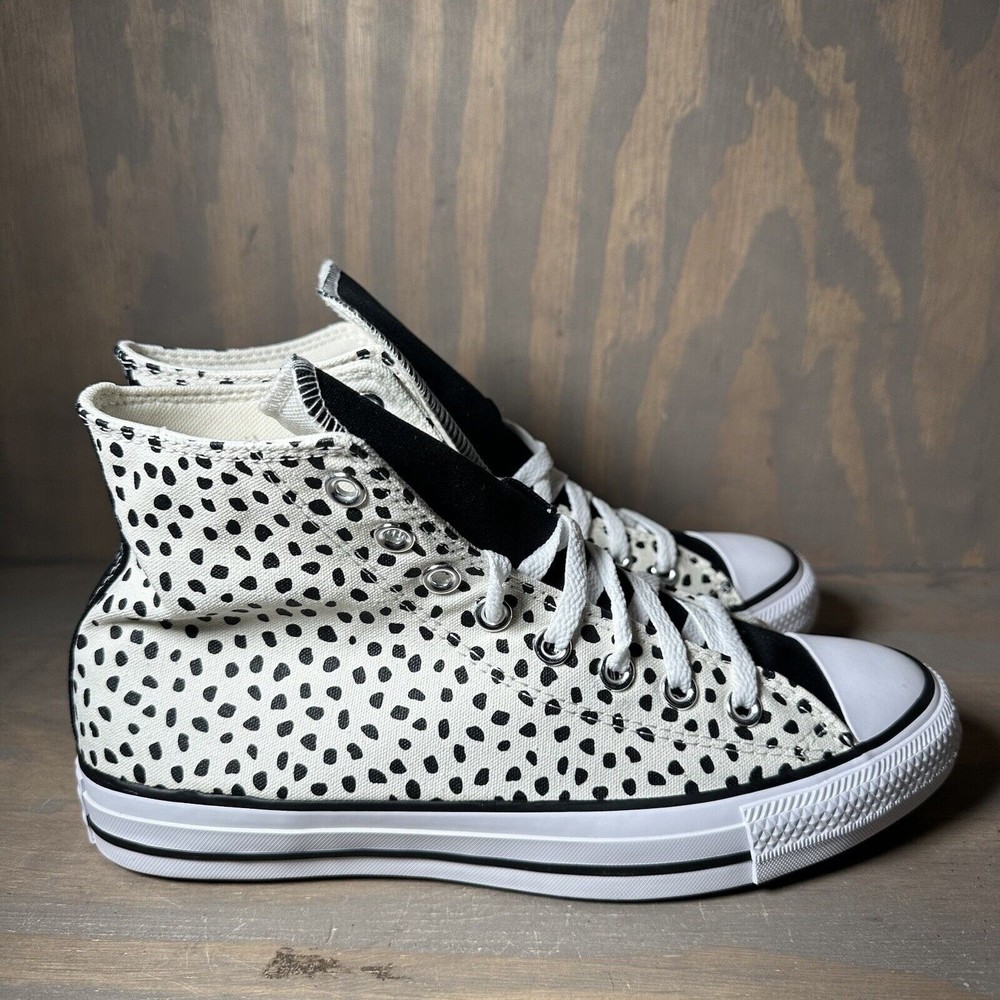 Converse High Top Sneakers in White with Black Dalmatian Spots women’s 10